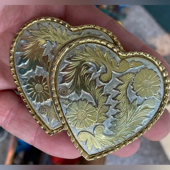 Vintage Mini Silver/Gold Double Floral Belt Buckle - Picture 10 of 10